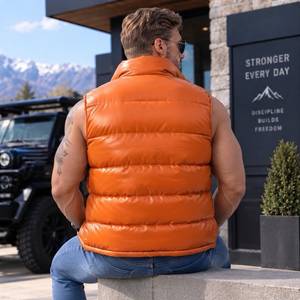 Gilet matelassé en cuir de mouton pour homme |   Veste d'hiver sans manches, Gilet en cuir de crocodile pour homme, Veste matelassée homme - Product Image 4