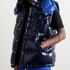 Men Navy Blue Hooded Puffer Jacket Solid Color <b>Waterproof</b> Polyester Wadding Casual Style Zipper Closure Regular Fit <b>Winter</b> <b>Coat</b> - Product Image 4