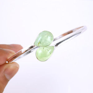 Natural Green Prehnite Gemstone 925 Sterling Silver Bypass Bangle Handmade Designer Teardrop Double <b>Stone</b> Cuff <b>Bracelet</b> - Product Image 1