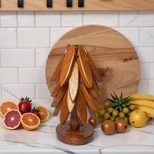 Handcrafted Brown Acacia Coaster Set Personalized 4pc Wooden Tree Art Coasters |handmade Wooden <b>Trivets</b> for Hot Dishes| Modern - Product Image 4