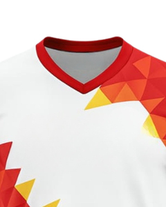 Ensemble maillot et short de football personnalisés blanc, rouge, jaune, imprimé par sublimation, polyester, uniforme sportif pour hommes, vêtements d'entraînement, équipe pro - Product Image 3