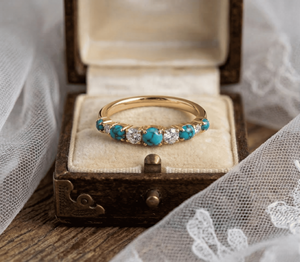 Birthstone Luxury Victorian-style <b>Turquoise</b> and Diamond Seven-stone Half-eternity Band Wedding S925 Jewelry Gold Plated <b>Rings</b> - Product Image 4