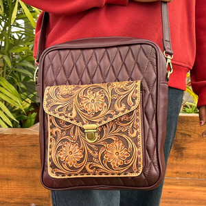 ODM OEM nouveauté sac cartables tendance en cuir véritable matelassé usiné à la main sac de messager à bandoulière de haute qualité sacs à main floraux - Product Image 2