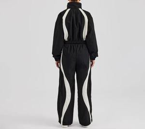 Custom Women Crop Windbreaker Tracksuit Set 2 1 Design Geometric Block Lightweight Breathable Quick Dry Gym <b>Jogger</b> Suit - Product Image 3