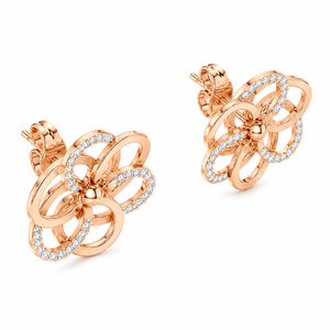 Boucles d'oreilles clous en diamant taille ronde motif floral avec certificat GRA et bijoux en moissanite, plaqué or rose 10K - Product Image 4