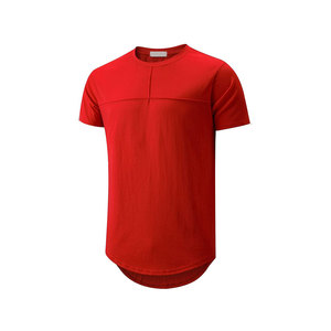 Men's <b>Red</b> Short Sleeve O-Neck T-<b>Shirt</b> Regular Fit Long Length Casual Knitted Solid Color - Product Image 1