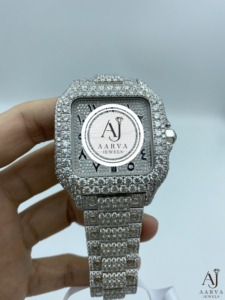 Montre de luxe AARVA JEWELS avec pierres précieuses carrées, acier inoxydable, mouvement analogique MiYota, 38 mm, style hip-hop, unisexe, montre tendance - Product Image 1