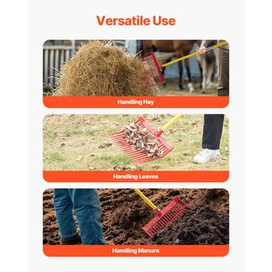 Forca per Letame con Manico in Fibra di Vetro a 18 Angoli e Rastrello a 61 Denti, Attrezzo da Giardino Durevole per la Pulizia del Letame Equino - Product Image 6