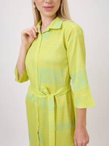 Vestido Midi de Gasa con Estampado Floral Ecológico, Cuello en V, Manga Acampanada, Estilo A-Line, para Mujer, Venta al por Mayor, Moda 2026, Natural - Product Image 3