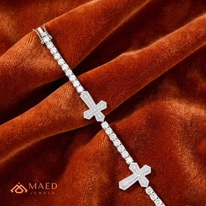 925 <b>Sterling</b> <b>Silver</b> Gold Plated Cross Moissanite Hip Hop Chain Link <b>Bracelet</b>-Gift <b>for</b> <b>Men</b> & Women - Product Image 4