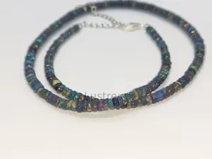 Black <b>Opal</b> Ethiopian 3-5 mm Smooth Rondelle Beaded <b>Necklace</b> 16 Inches Long Fashion Accessory jewelry making supply - Product Image 3