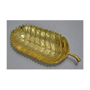 Plateau de service en métal aluminium 39x18 cm avec éléments décoratifs pour servir des fruits IHA Gold & Copper Leaf-Design - Product Image 1
