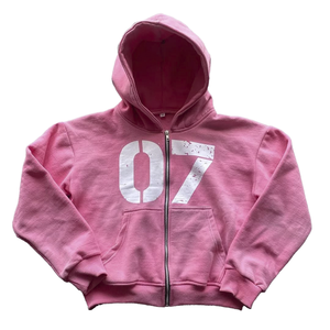Sudadera con capucha personalizada de corte ajustado con cremallera completa, de algodón grueso y forro polar, estilo vintage streetwear, con gráfico numérico, de moda para hombre - Product Image 1