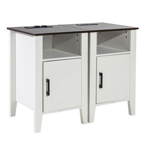 Set di 2 Tavolini Stile Fattoria con Stazione di Ricarica, Comodino a 3 Ripiani, Mobiletto Portaoggetti con Porta USB, Arredamento per Soggiorno - Product Image 1
