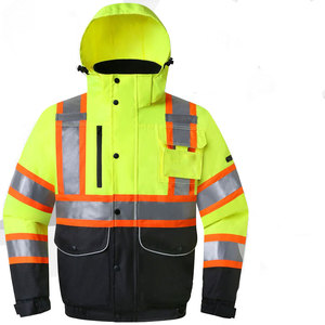 Chaqueta de Seguridad Reflectante de Alta Visibilidad con Capucha, Amarilla y Negra, Ropa de Trabajo Impermeable y Resistente al Viento con Bolsillos - Product Image 1