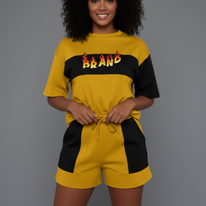 ชุดเสื้อผ้าฤดูร้อนปี 2026 คุณภาพสูงสำหรับผู้หญิง ชุดเซ็ตผ้าสแปนเด็กซ์/โพลีเอสเตอร์ เข้าชุดกันได้ ใส่ได้ทุกวัน ระบายอากาศได้ดี ไซส์พลัส สีสันตัดกัน ชุดสองชิ้น - Product Image 4