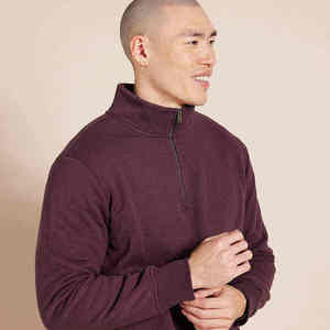 Pull en maille bordeaux pour homme, col montant zippé, coupe classique, couleur unie, décontracté, pour l'automne - Product Image 2