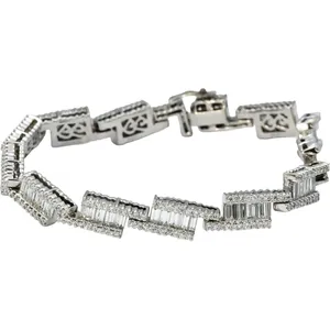 14k White Gold VS Round and Emerald Cut Diamond Fancy Link <b>Bracelet</b> 6.50CT - Product Image 1