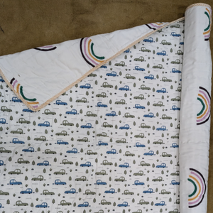 Premium Artisan Designed Baby Quilt Floral Printed Indian Block Super Soft Pure Cotton Hypoallergenic Skin Friendly Sustainable - Product Image 1