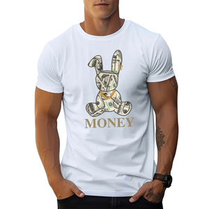 T-shirts graphiques pour hommes style américain, nouveau design, imprimé Money Rabbit, col rond, 100% soie/coton, respirant, manches courtes - Product Image 2
