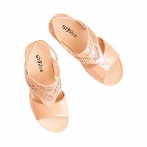 Sandalias formal de tacón beige para mujer PU0137 - Product Image 1