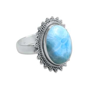 Handmade 925 Sterling Silver Women's Boho <b>Statement</b> <b>Ring</b> Natural Larimar Oval shape Gemstone Inlay Trendy Great Gift for Her - Product Image 1
