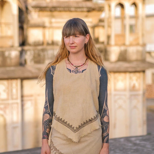 Bohemian Linen Tunic Vest Featuring Geometric Tribal Print Details Sleeveless Raw Cotton <b>Festival</b> Tank <b>Top</b> - Product Image 1
