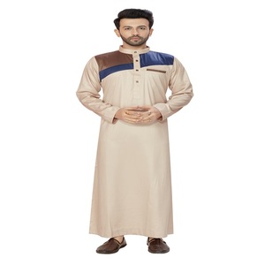 <b>Men's</b> Polyester Long Sleeve Floor Length Neck Regular Fit Middle East Ethnic Casual <b>Thobe</b> Anti-Wrinkle Embroidery Eid Ramadan - Product Image 3
