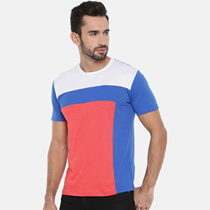 <b>Mens</b> Color Block Multi-Color White Blue Red Short Sleeve Cotton T-<b>Shirt</b> Custom Logo OEM ODM Wholesale Apparel - Product Image 2
