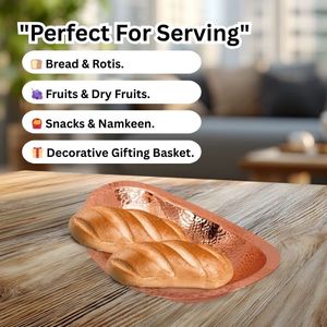 Bulk Order Dispatch Hammered Copper Oval <b>Bread</b> <b>Basket</b> Serving <b>Breads</b> Chapati Starters Party Home Tableware Hotel Restaurant - Product Image 6