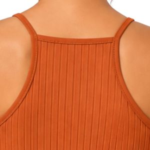 Camiseta Corta de Punto Acanalado para Mujer, Color Naranja Óxido, Personalizada por el Fabricante, sin Mangas, con Tirantes Finos, Ajustada, Informal, de Verano, OEM - Product Image 6