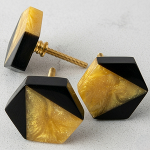 Handmade Black Gold Resin Geometric Cabinet <b>Knob</b> Set of 3 Faceted Drawer Pulls Modern Furniture Hardware - Product Image 1