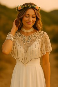 Blusa de Lujo con Flecos Bordados a Mano en Oro y Cuentas, Diseño de Diseñador, con Lentejuelas y Borlas, para Bodas y Espectáculos - Product Image 3