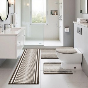 Striped Cotton Bath <b>Mat</b> <b>Set</b> 3-Piece Rectangle Non-Slip Braided Modern Design for Home Use - Product Image 3