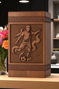 Handmade Rosewood Eco-Friendly Durable Cremation Urn <b>Box</b> Soccer Player Engraving Personalized <b>Memorial</b> 200-220 Cubic Inch - Product Image 4