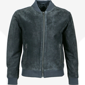 Blouson bomber en daim lavé pour homme, col montant, fermeture éclair, coupe classique, style moto, automne, fabriqué au Pakistan - Product Image 1
