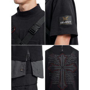 เสื้อยืดเทคแวร์ผู้ชายไซส์ใหญ่ ผ้าฝ้ายผสมไนลอน คอเต่า ป้าย OEM แบบกำหนดเอง ทรงโอเวอร์ไซส์ สตรีทแวร์แบบโมดูลาร์ - Product Image 4