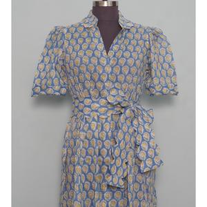 Vestido Maxi de Mujer 100% Algodón, Corte en A, Estampado Floral, Cuello en V, Manga Corta, Estilo Cruzado con Volantes, Suave y Transpirable - Product Image 4