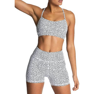 Ensemble de yoga sans couture pour femmes, haut à manches courtes imprimé à pois avec leggings taille haute, vêtements de sport deux pièces, ensembles de fitness pour la salle de sport - Product Image 1