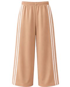 Manufacturer Custom Beige Wide Leg <b>Track</b> Pants With White Side Stripes Women Casual Loose Fit Elastic Waist Streetwear Jogger - Product Image 2
