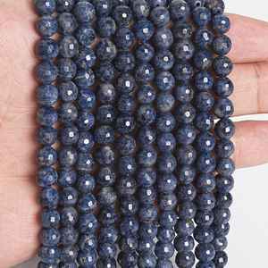 Perles de saphir naturel authentique, bleu foncé, micro-facettées, rondes, en vrac, pour la création de bijoux, bracelets - Product Image 5
