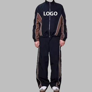 Custom Zipper up Soft Shell <b>Track</b> <b>pants</b> 2 Piece Set Men With Piping Elastic Cuffs Unisex <b>Nylon</b> Color Block Windbreaker Tracksuit - Product Image 1
