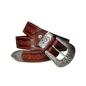 Cinturón de Cuero Estilo Western con Acabado Antiguo y Pintado a Mano, con Elegante Juego de Hebilla de Vaquero de Tres Piezas, al Mejor Precio - Product Image 6