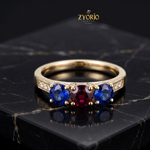 Bague de fiançailles et de mariage de luxe en or jaune 9 carats avec saphir bleu et diamant créés en laboratoire pour femmes - Product Image 2