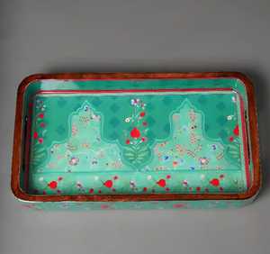 Plateau de rangement rectangulaire moderne en bois laqué avec motif floral pour table, salle de bain, bureau - Product Image 2