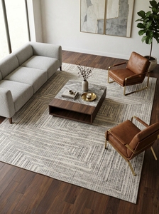 Tapis d'appoint Maze Line noué à la main en taupe doux et ivoire |   Tapis en laine contemporain pour des intérieurs luxueux et apaisants - Product Image 2