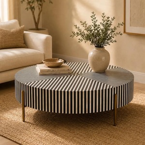 Muebles de mesa con incrustaciones de hueso de excelente calidad con diseño de mosaico geométrico para decoración de hogares de lujo y decoración de interiores en venta. - Product Image 3