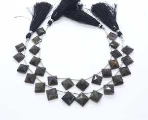 Perles de pierres précieuses en labradorite facettée carrée, taillées et percées sur le côté, 10-14MM, qualité supérieure, perles fantaisie en labradorite, 7 pouces, pour bijoux - Product Image 6
