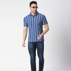 Polo pour homme à rayures verticales bleues et blanches, t-shirt décontracté à manches courtes et col, coton de qualité supérieure - Product Image 4