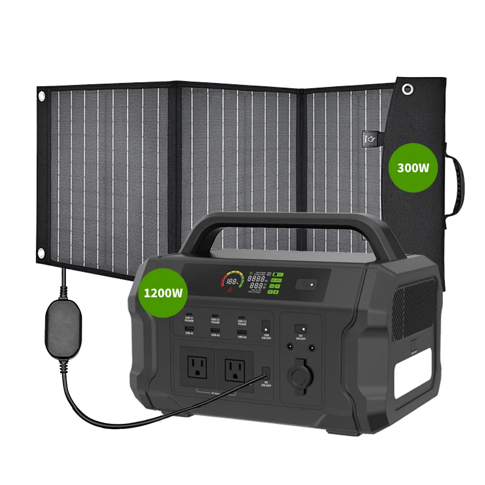 Alimentation électrique extérieure multifonctionnelle Centrale électrique solaire portable Lifepo4 Sortie 1200w CA Centrale électrique domestique